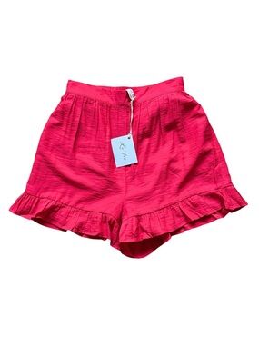 LaVen Red High Waisted Ruffled Shorts Tie Waist Flowy Romantic Coquette Size S